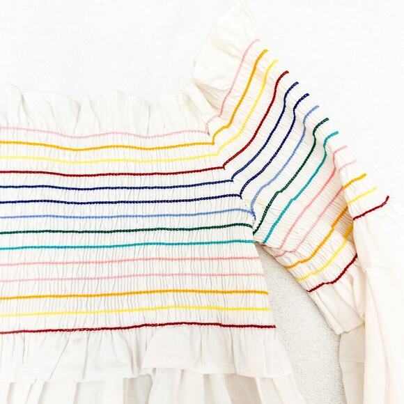 Greyson Off the Shoulder Top Balloon Sleeves White Multicolor Stitch Size XS - Picture 4 of 7